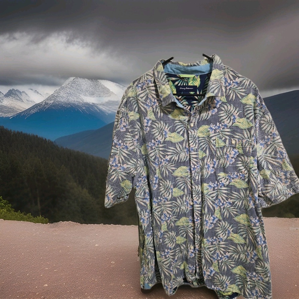 Tommy Bahama Shirt Sz 3xl Hawaiian Floral Reverse Weave Print Button Up Textured